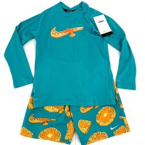 NWT Nike Boy's Hydroguard Waffle, 2 Piece Swim Set, Long-Sleeve, Size 7